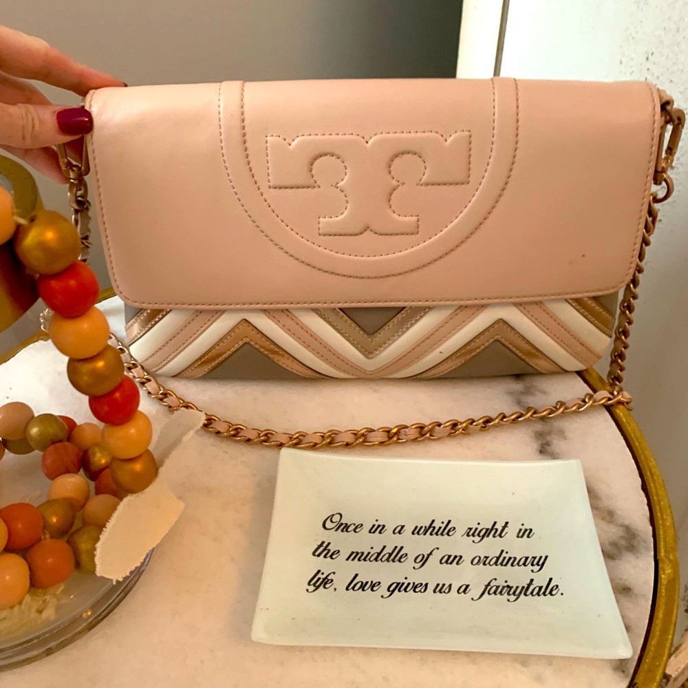 Pink, beige, cream, and rose gold Tory Burch purse